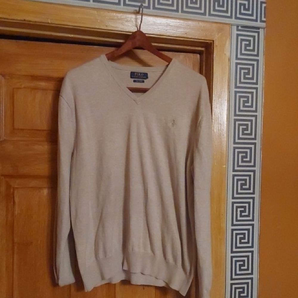 Ralph Lauren Men's Light Tan V-Neck Sweater